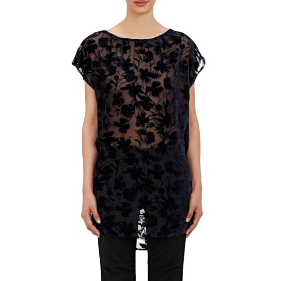 NILI LOTAN Graham Floral Velvet Burnout Tunic Silk Blouse Dark Navy USA Small - Picture 10 of 13